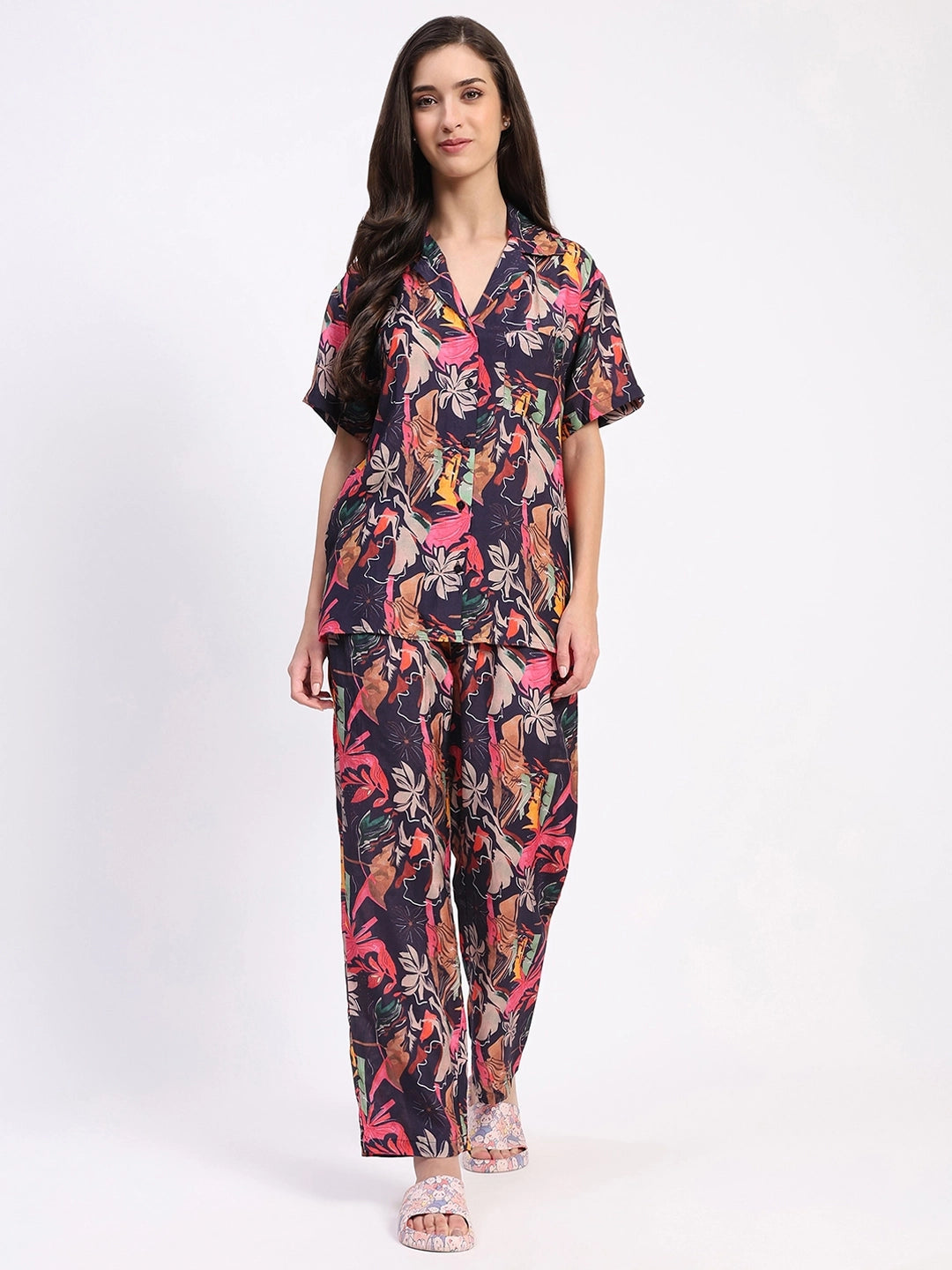 Floral Viscose Muslin Night Suit - Global Republic