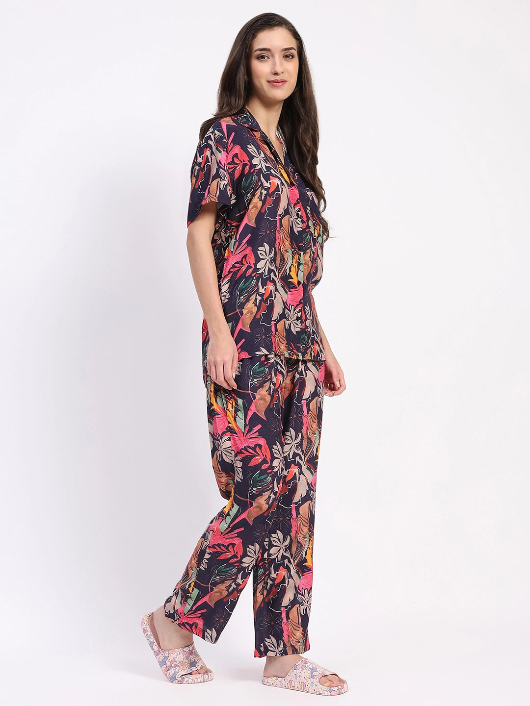 Floral Viscose Muslin Night Suit - Global Republic