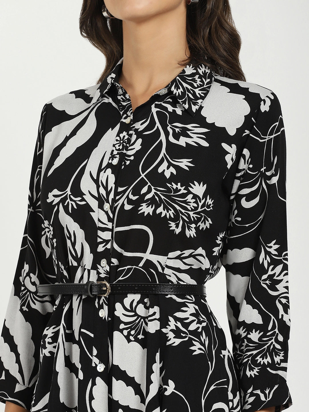 Black Printed Maxi Dress With Belt - Global Republic