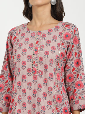 Pink Floral Cotton Afghani Kurta Set