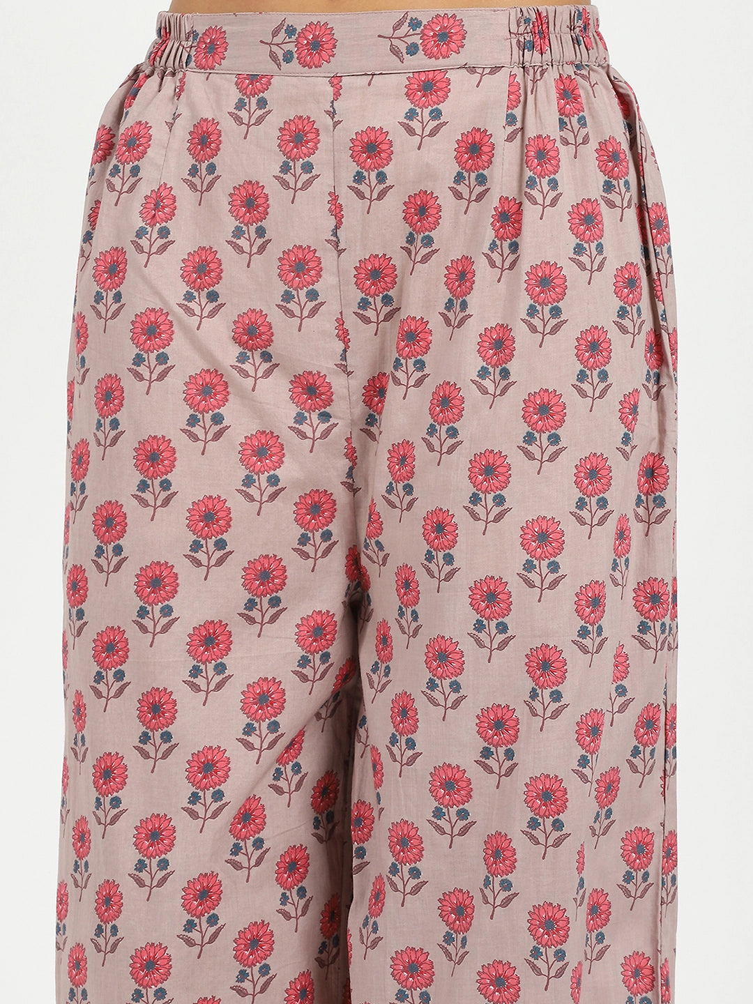 Pink Floral Cotton Afghani Kurta Set