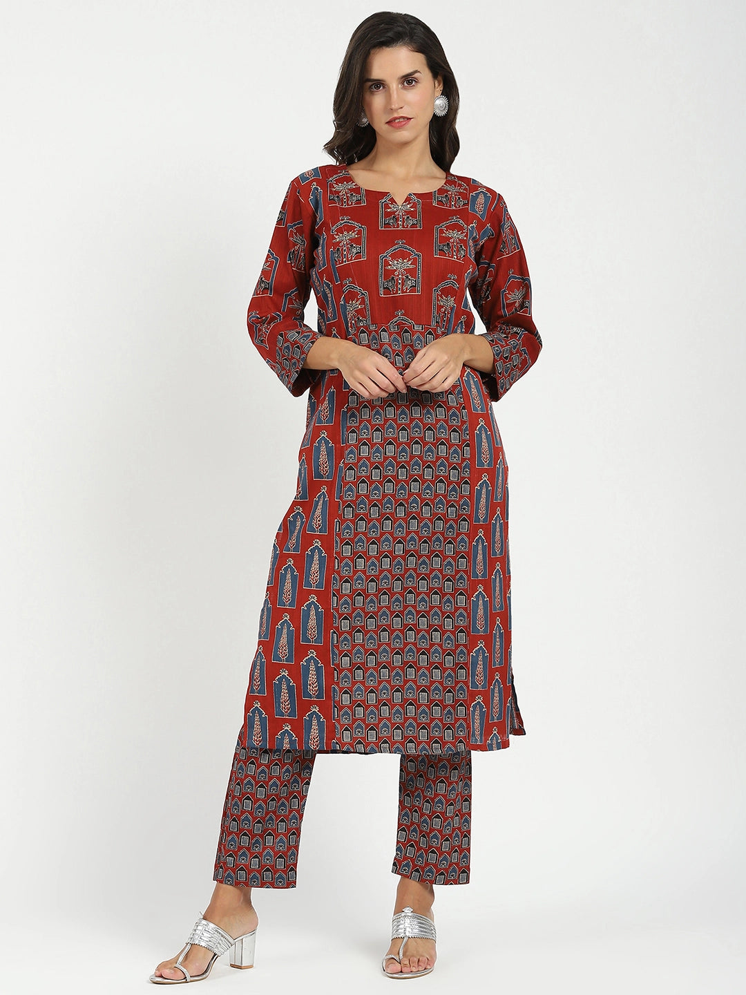 Maroon Ajrakh Embellsihed Cotton Kurta - Global Republic
