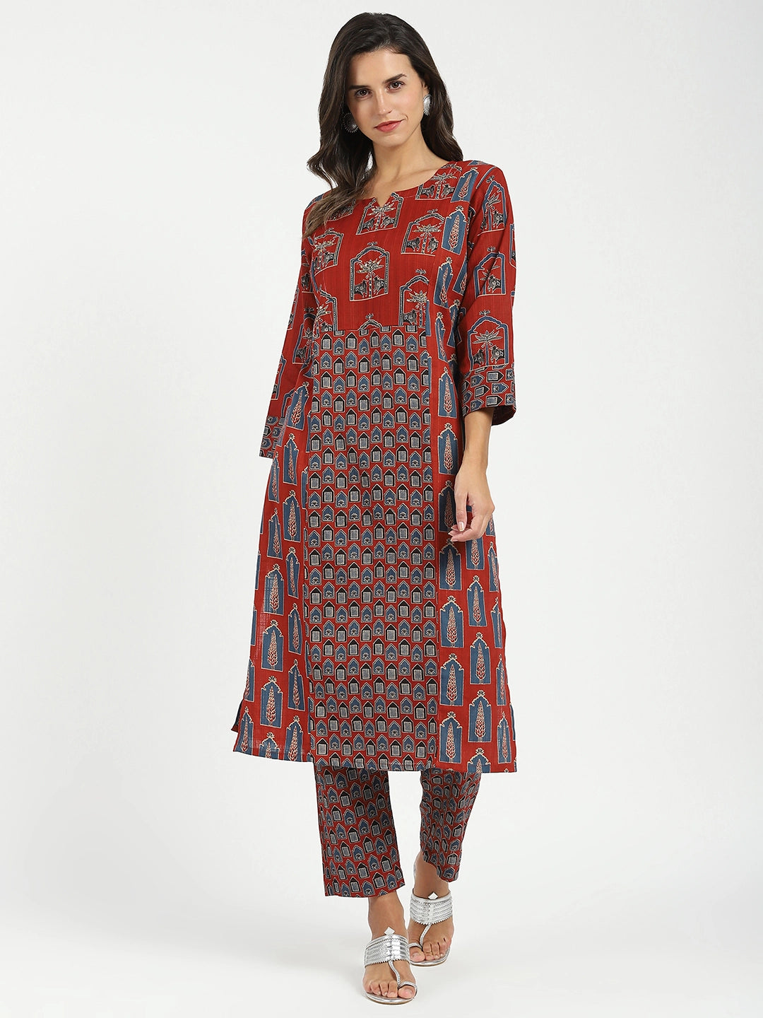 Maroon Ajrakh Embellsihed Cotton Kurta - Global Republic