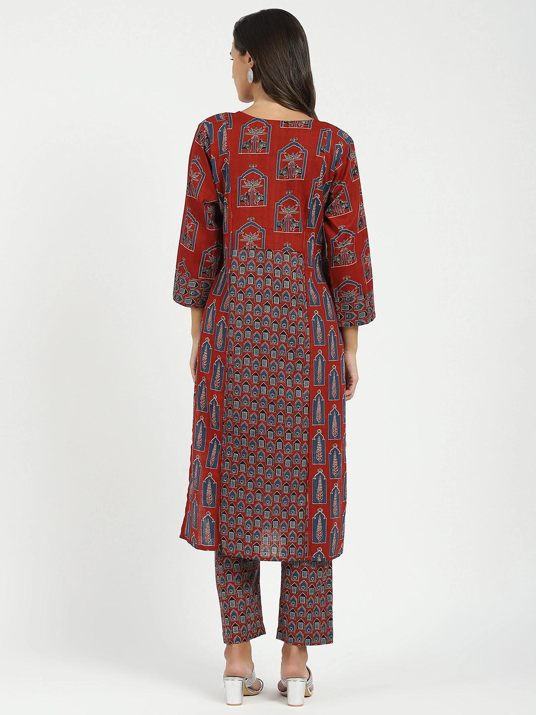 Maroon Ajrakh Embellsihed Cotton Kurta - Global Republic