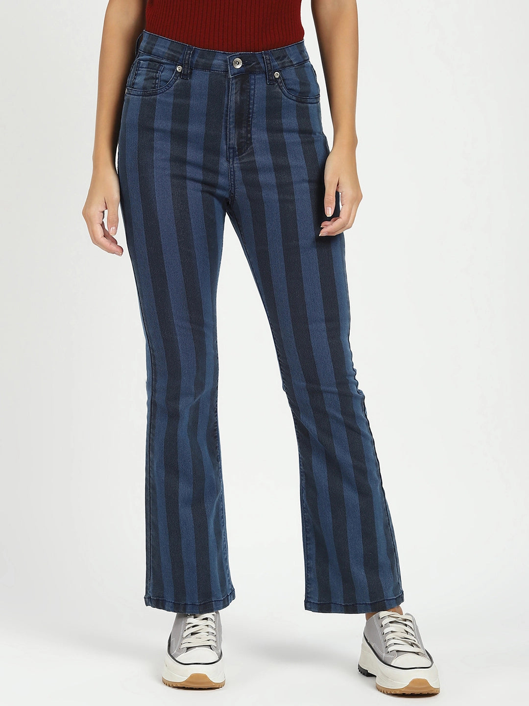 Blue Striped Bootcut Jeans