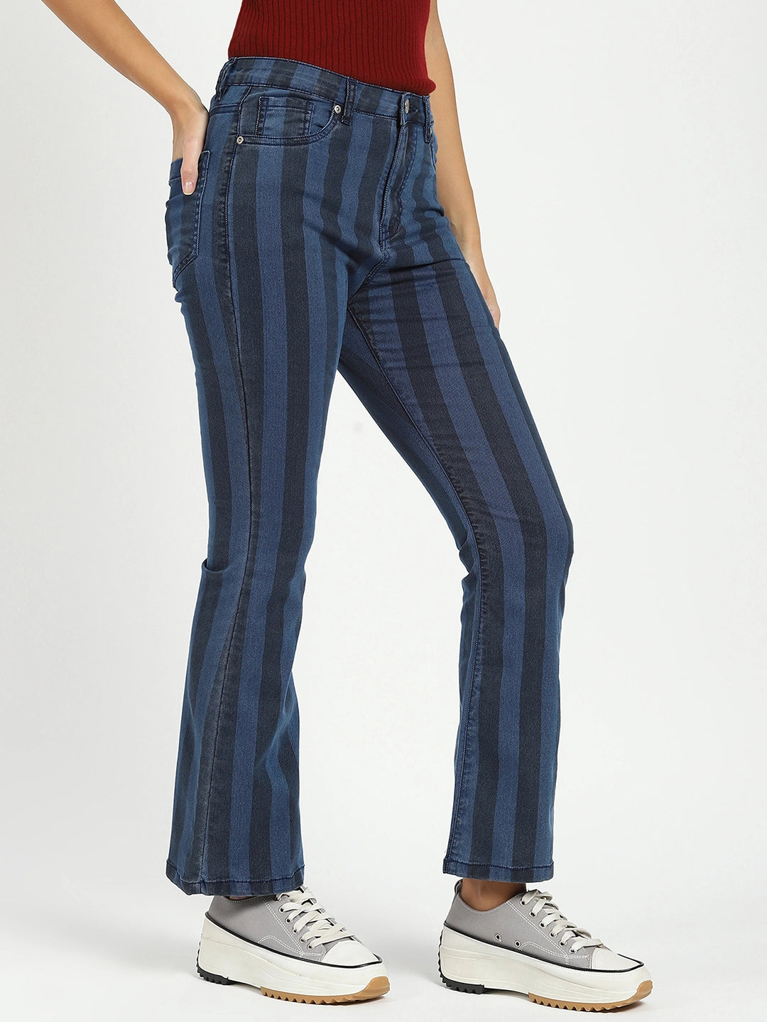 Blue Striped Bootcut Jeans