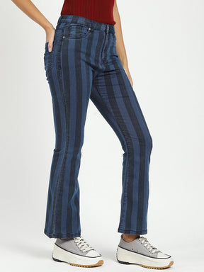 Blue Striped Bootcut Jeans