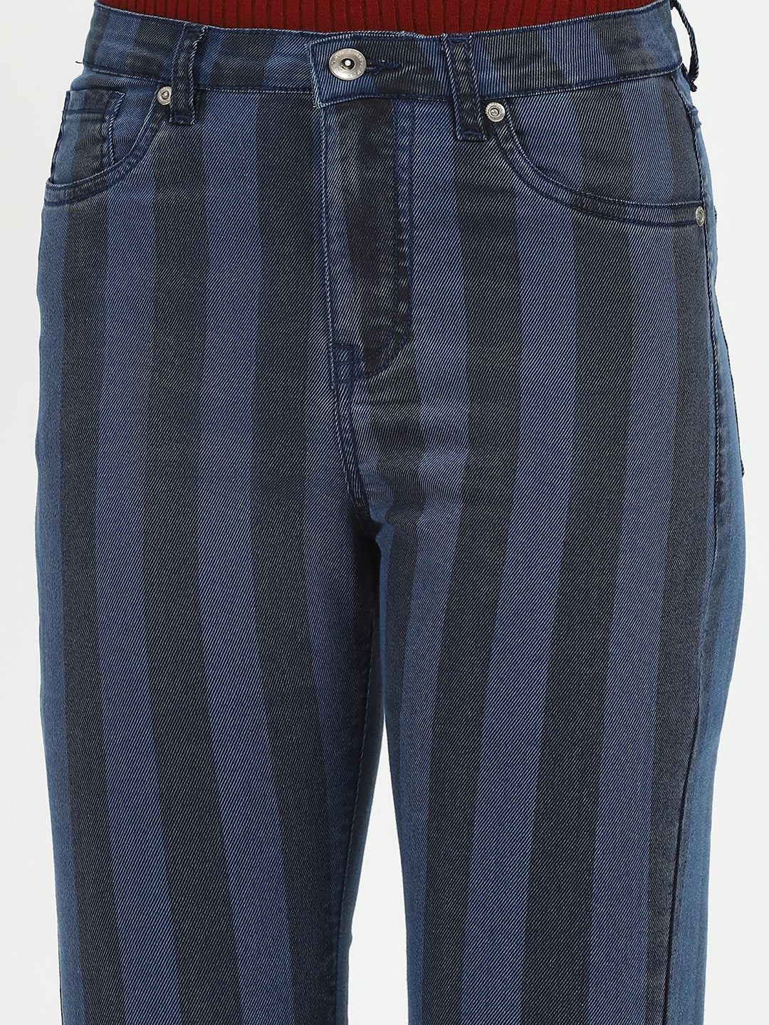 Blue Striped Bootcut Jeans