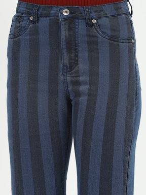 Blue Striped Bootcut Jeans
