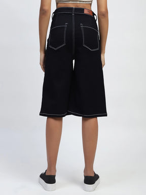 Black Solid Cotton Blend Loose Culottes