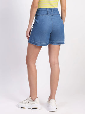 Blue Tencel Solid Shorts - Global Republic