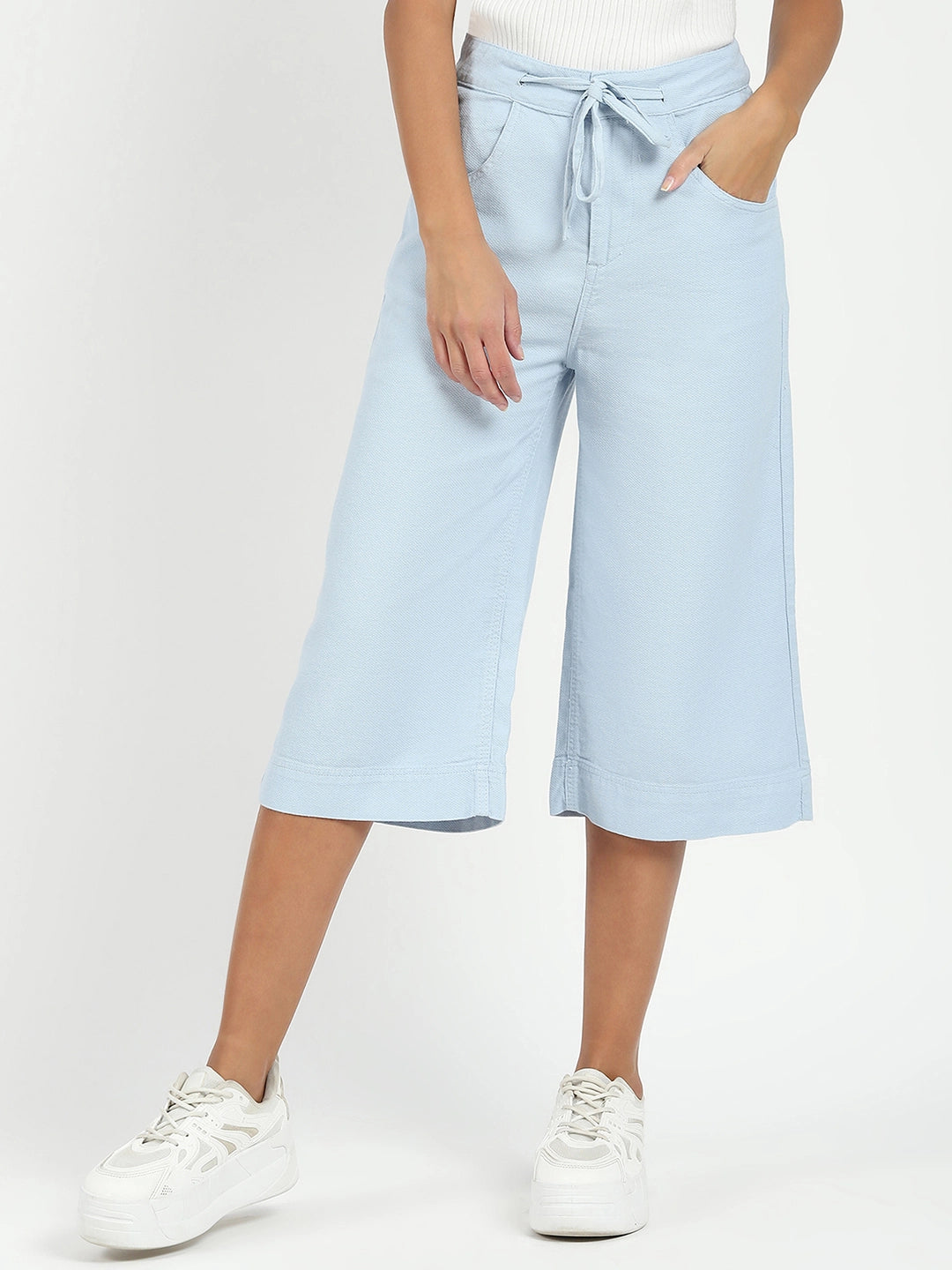 Blue Cotton Relaxed Fit Culottes