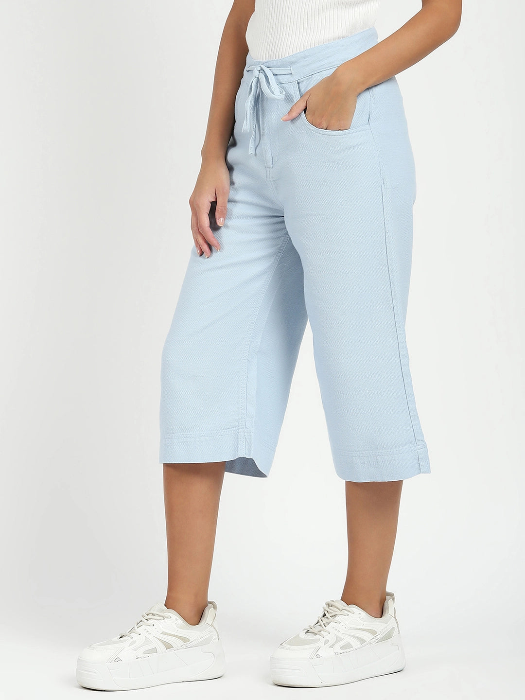 Blue Cotton Relaxed Fit Culottes