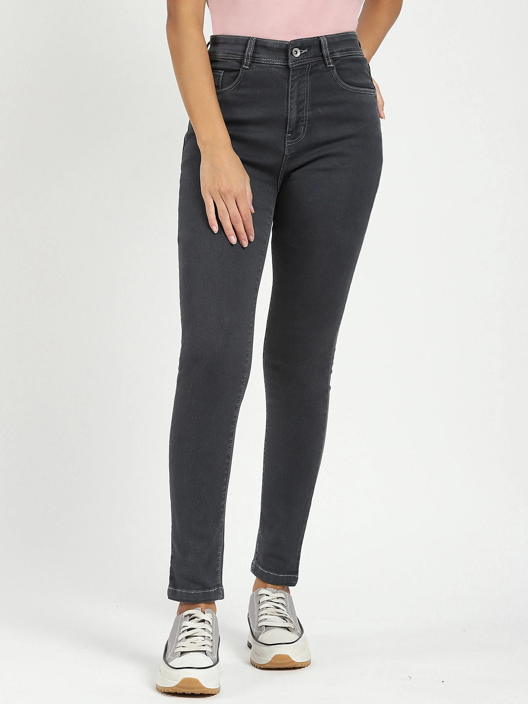 Dark Grey High Waist Slim Jeans