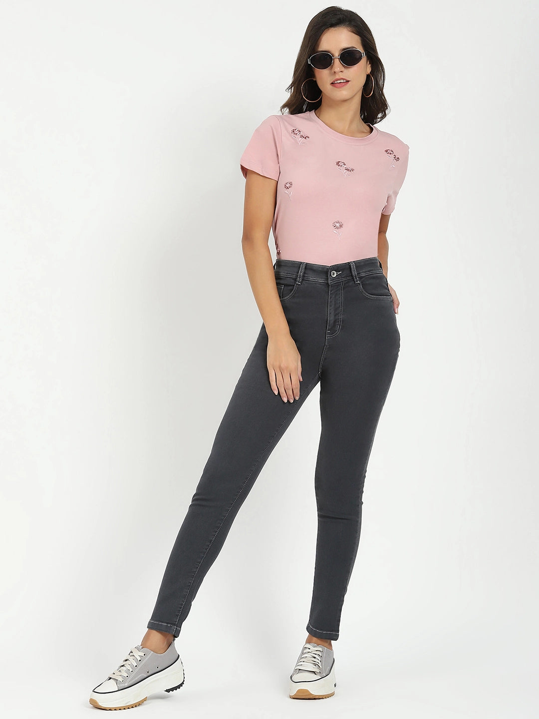 Dark Grey High Waist Slim Jeans