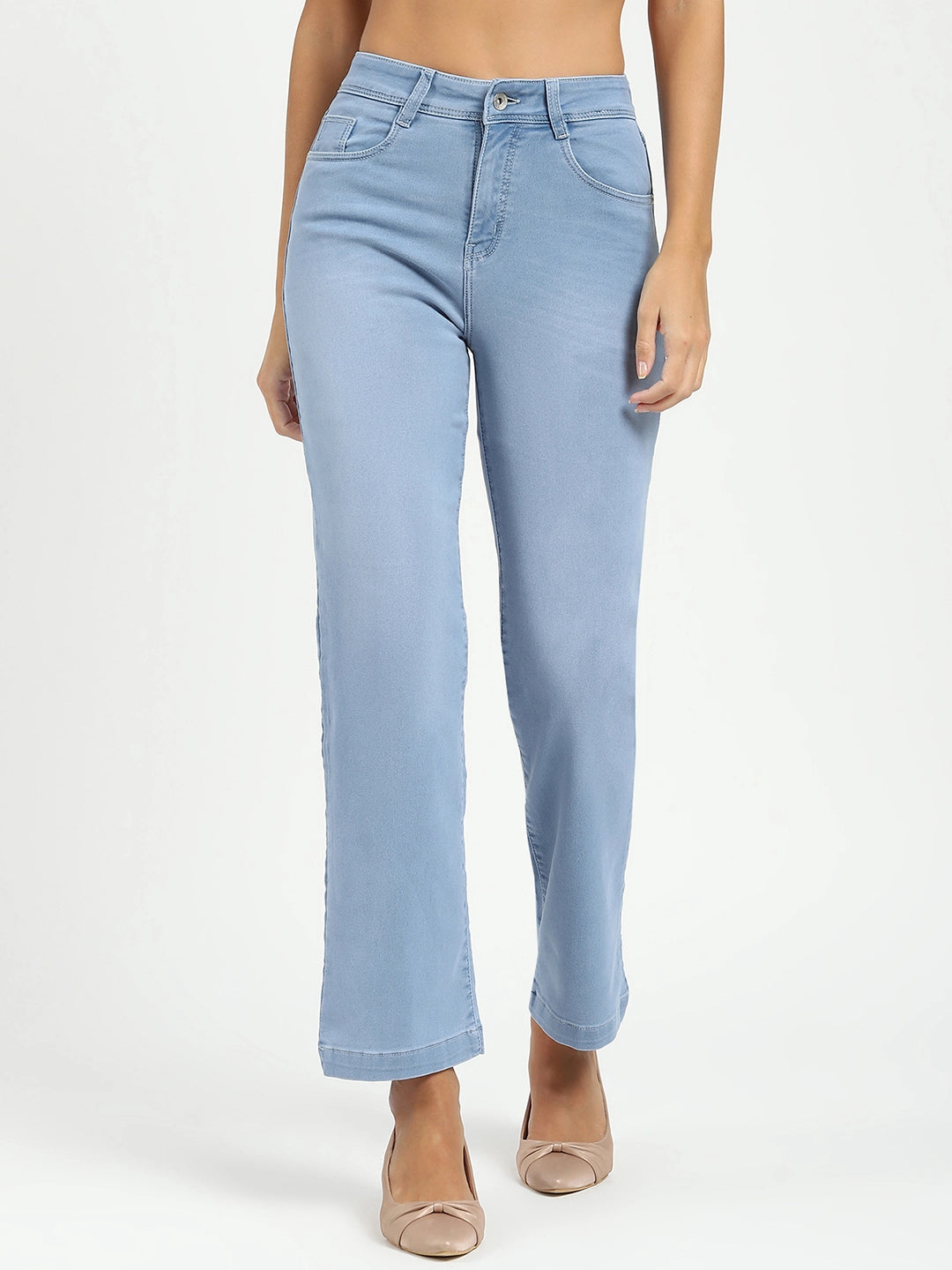 Blue High Waist Straight Jeans