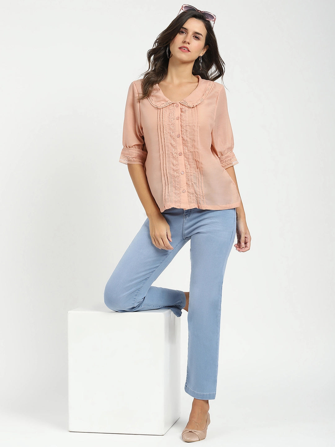 Blue High Waist Straight Jeans