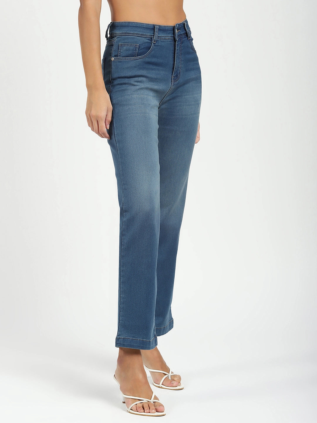 Blue High Waist Straight Jeans