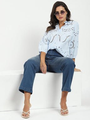 Blue High Waist Straight Jeans
