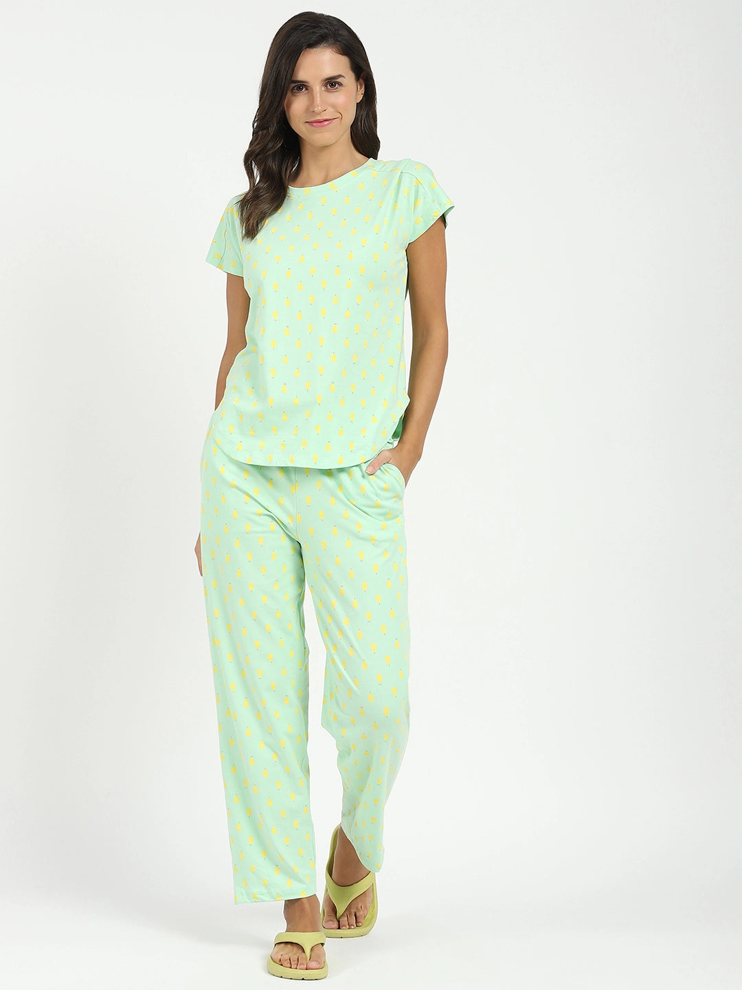 Green Printed Cotton Nightsuit