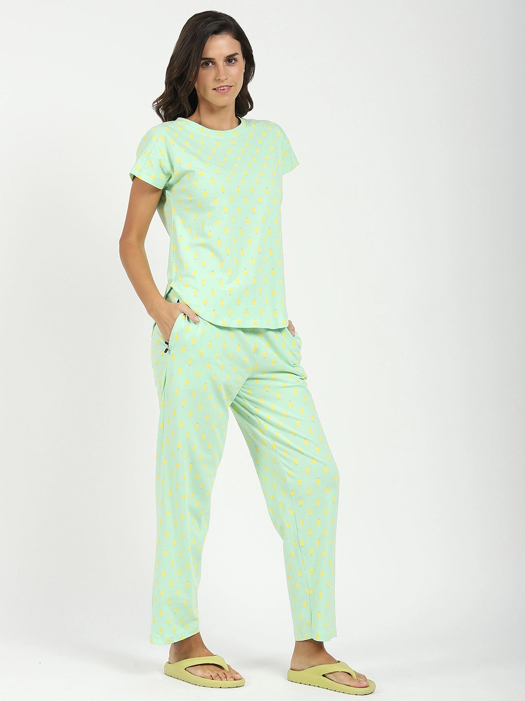 Green Printed Cotton Nightsuit - Global Republic