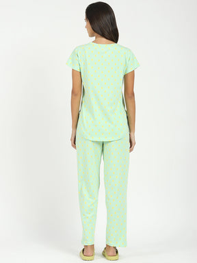 Green Printed Cotton Nightsuit