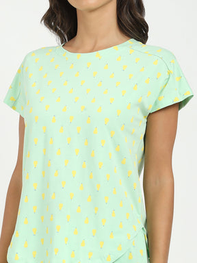 Green Printed Cotton Nightsuit