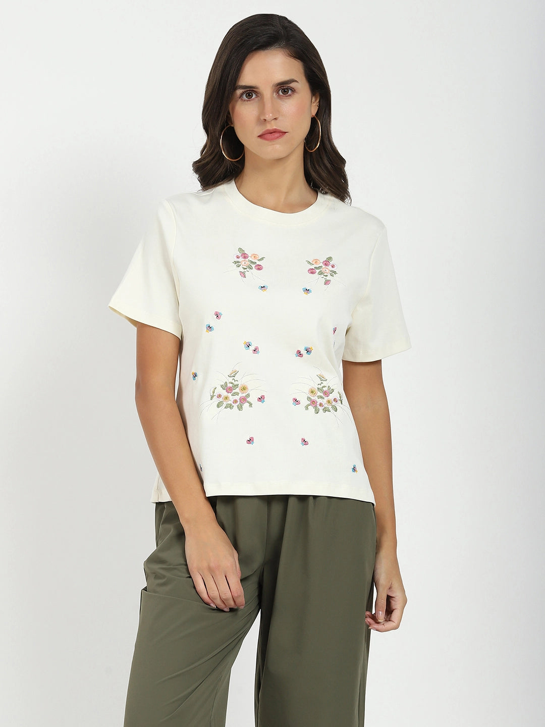 Cream Floral Embroidered Top