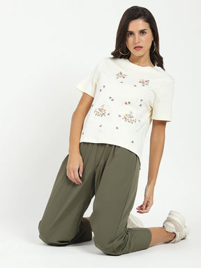 Cream Floral Embroidered Top