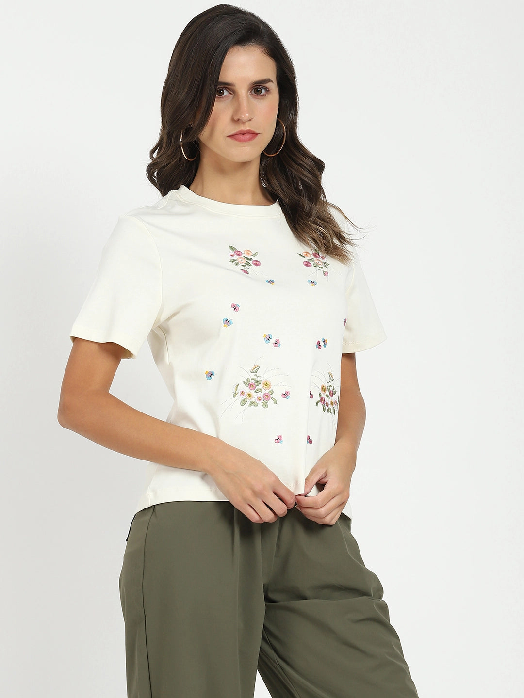 Cream Floral Embroidered Top