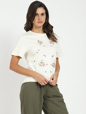 Cream Floral Embroidered Top