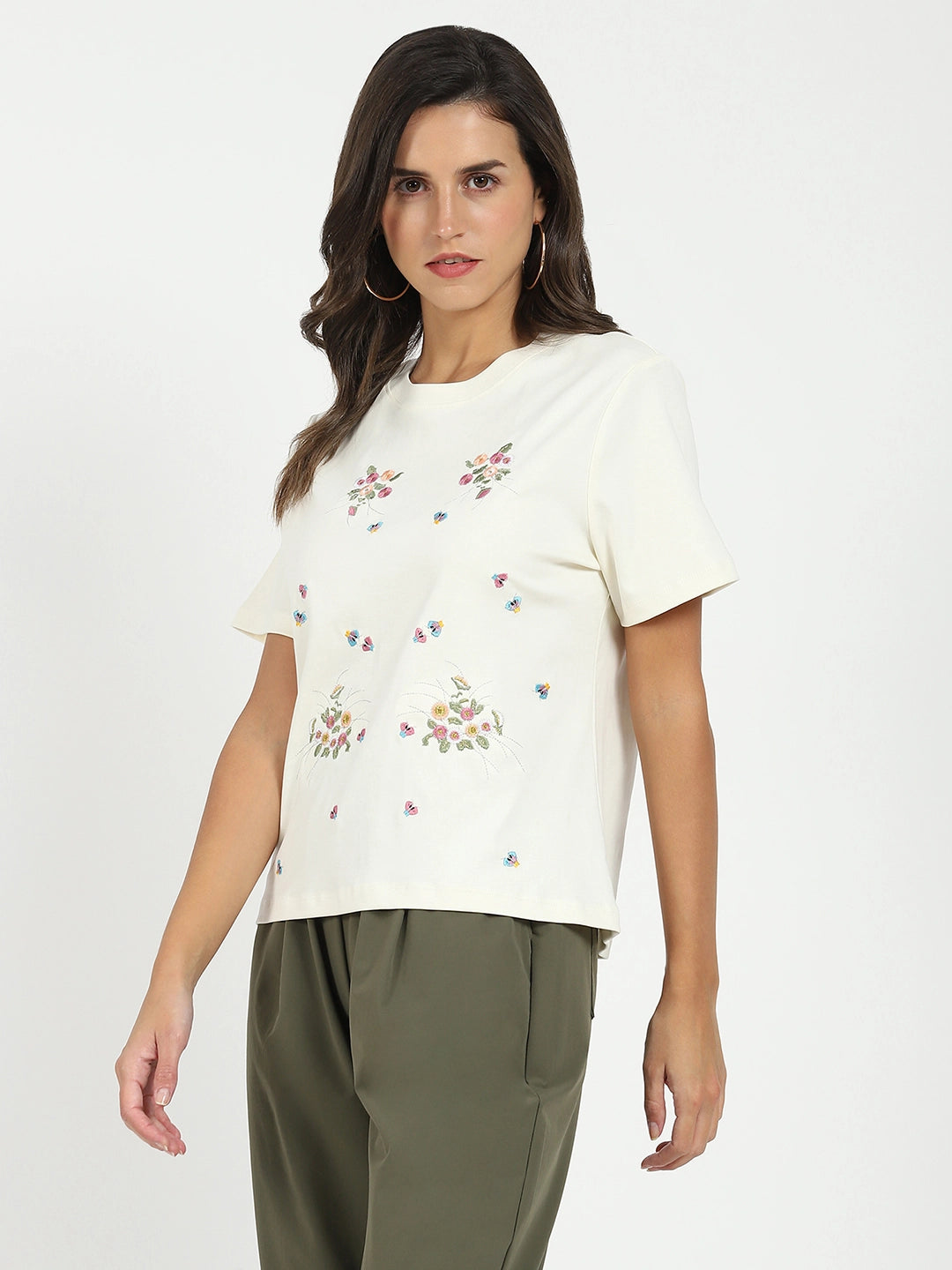 Cream Floral Embroidered Top