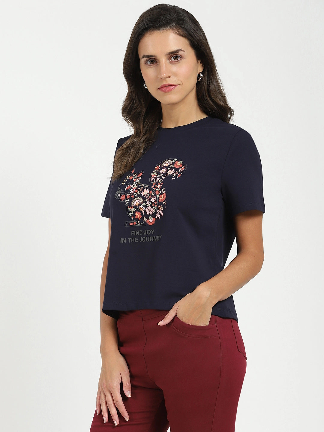 Navy Graphic Cotton Top