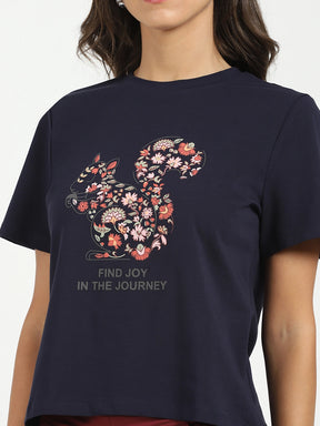 Navy Graphic Cotton Top
