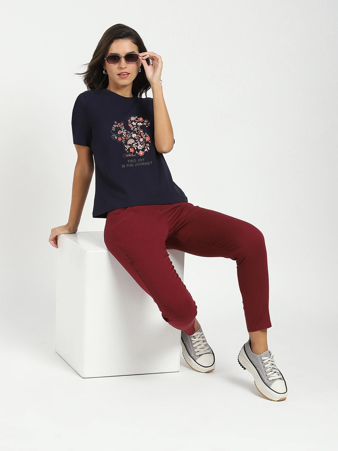 Navy Graphic Cotton Top