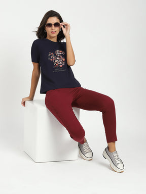 Navy Graphic Cotton Top