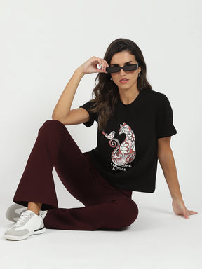 Black Graphic Cotton Top