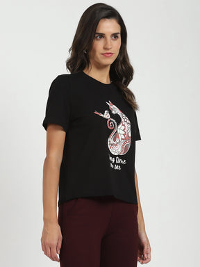 Black Graphic Cotton Top