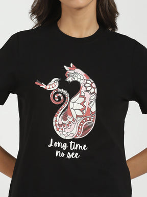 Black Graphic Cotton Top