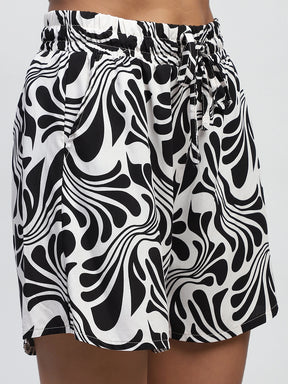 Abstract Print Rayon Loose Shorts
