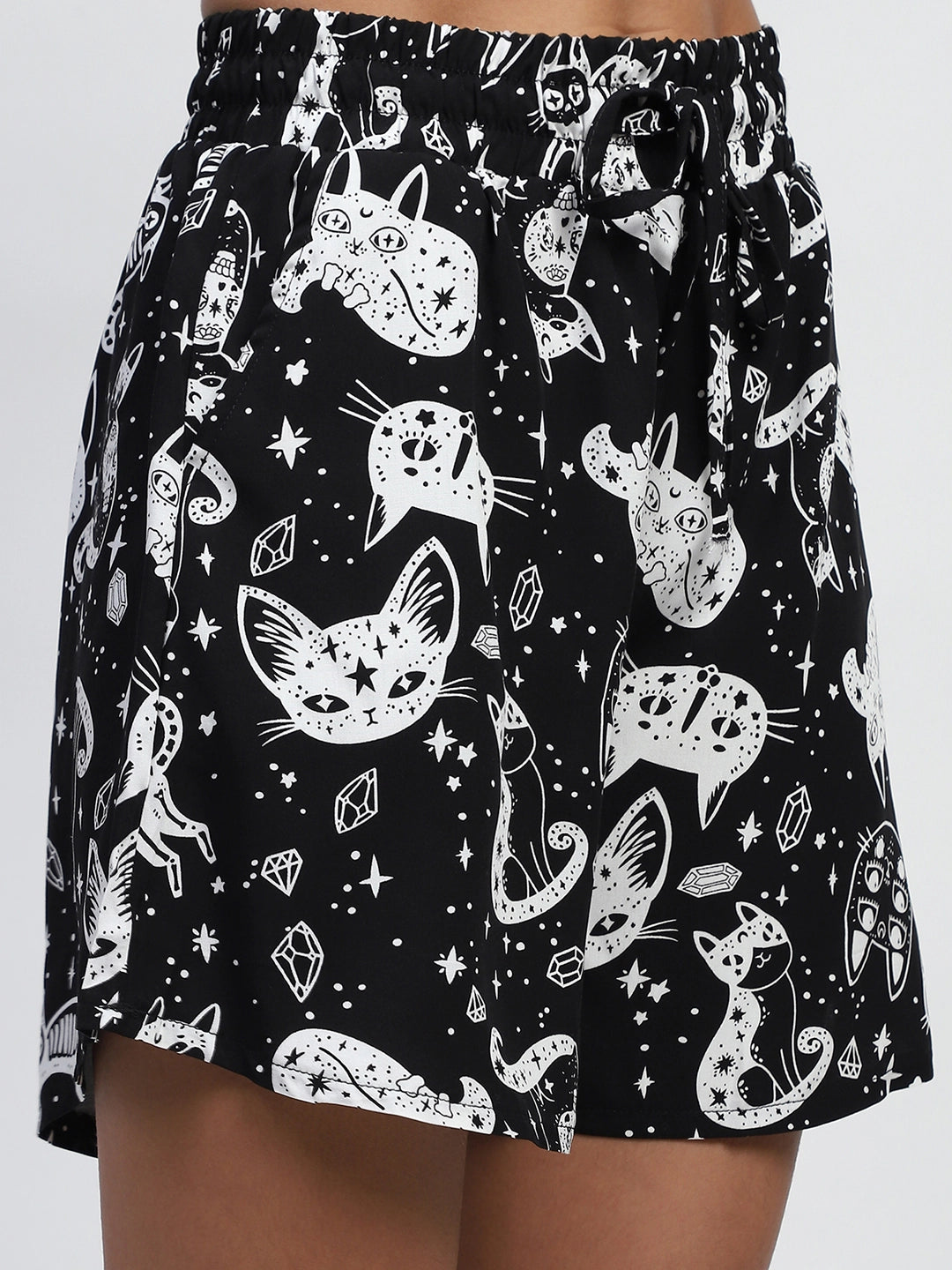 Black Abstract Rayon Loose Shorts - Global Republic