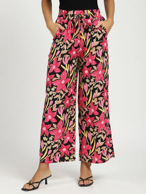 Black & Pink Printed Rayon Lower