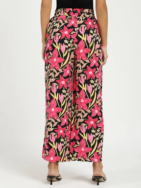 Black & Pink Printed Rayon Lower