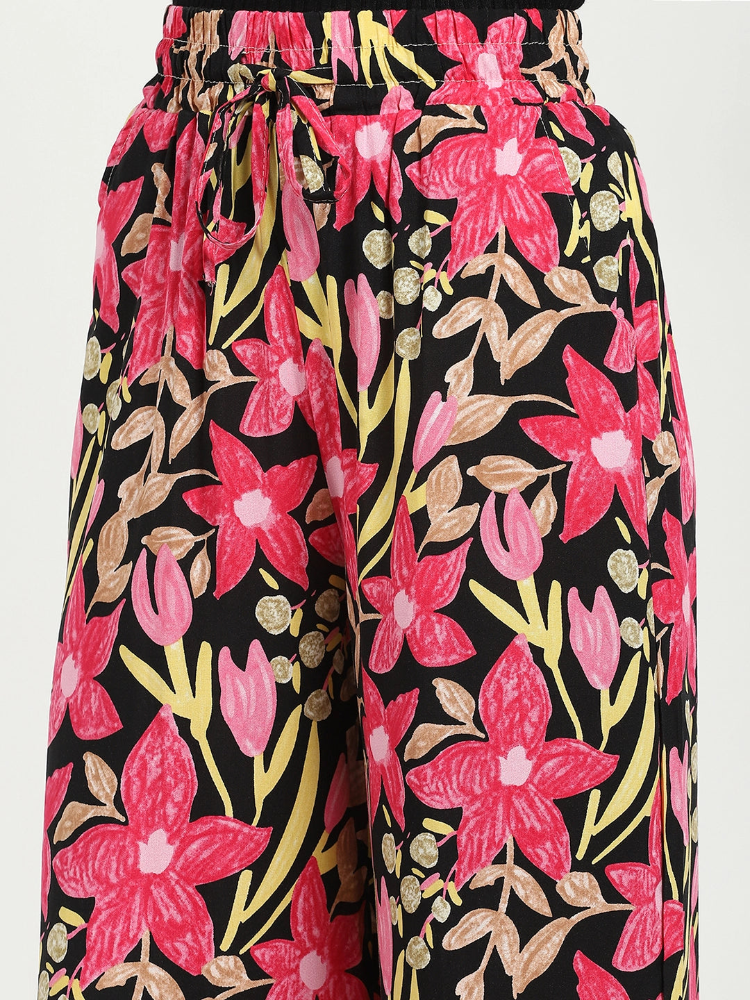 Black & Pink Printed Rayon Lower