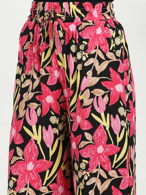 Black & Pink Printed Rayon Lower