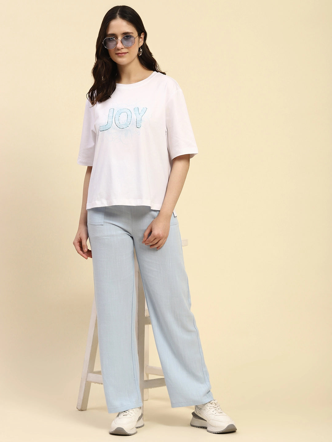 White Embroidered Cotton Boxy Top