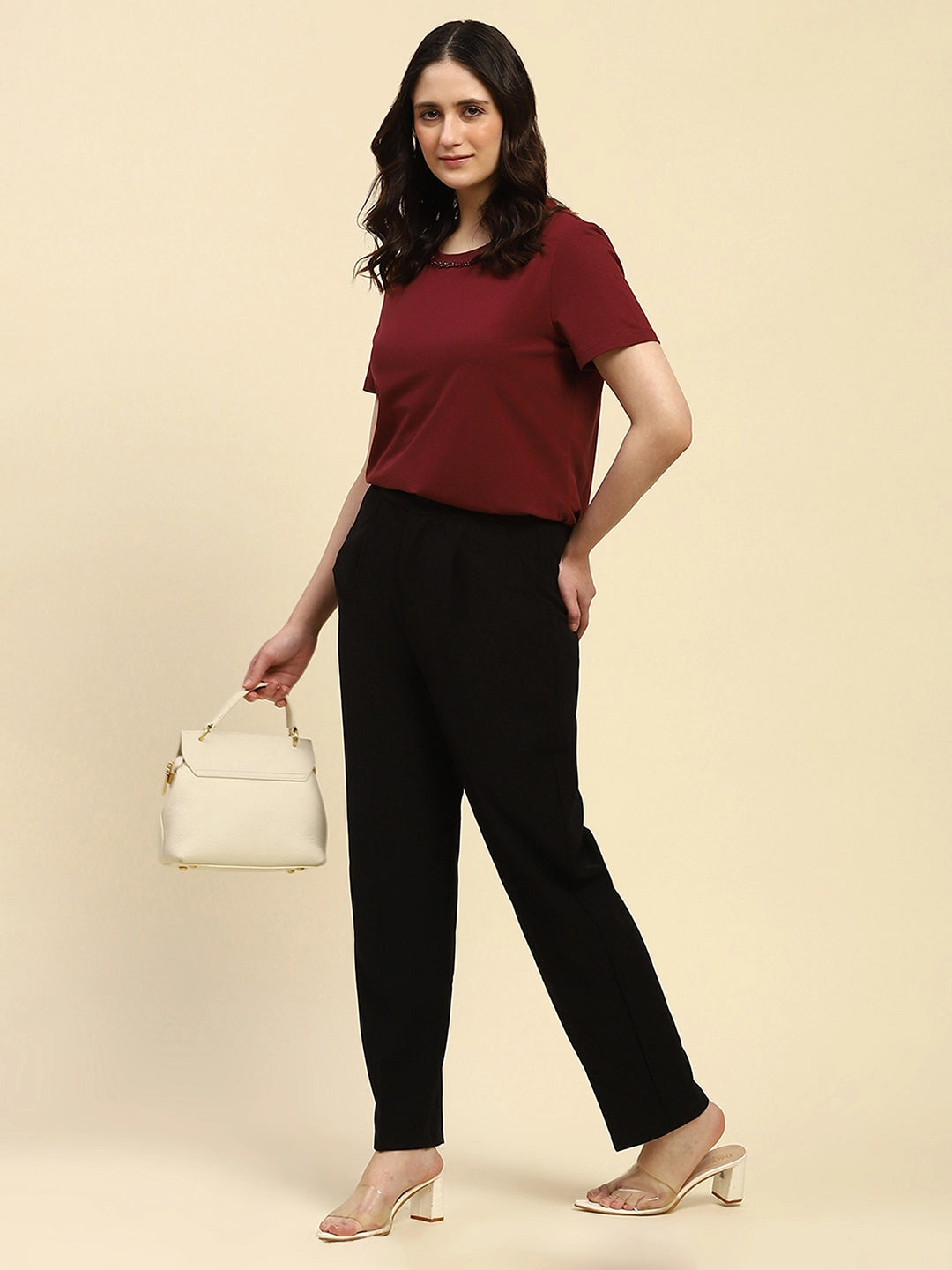 Wine Embellished Cotton Top