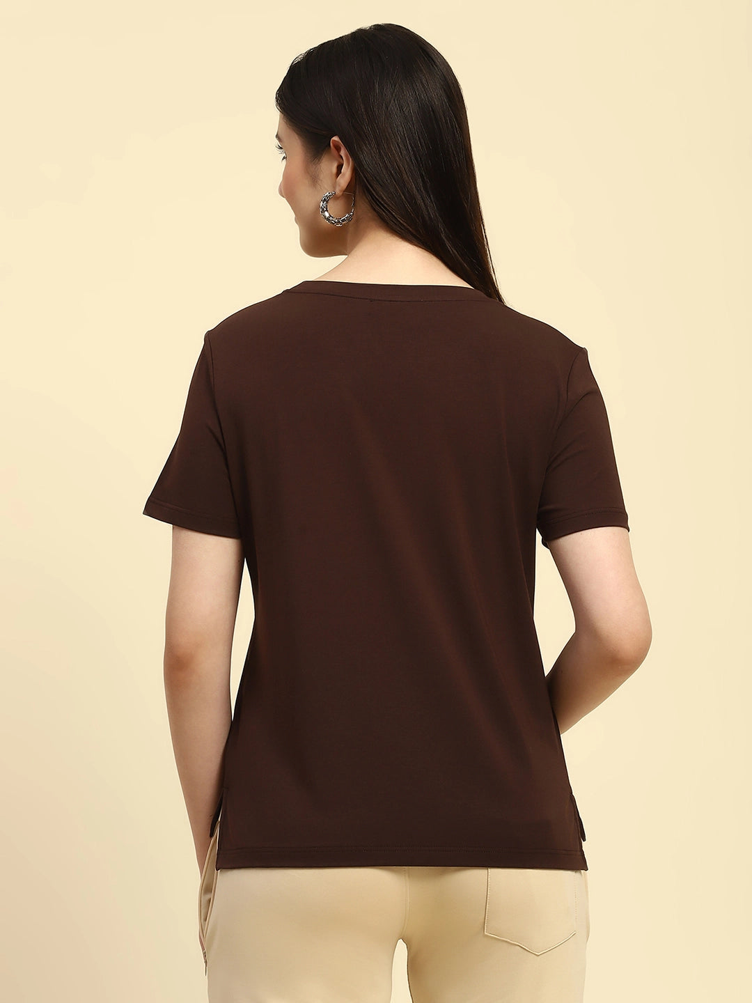 Brown Modal Embroidered Top - Global Republic