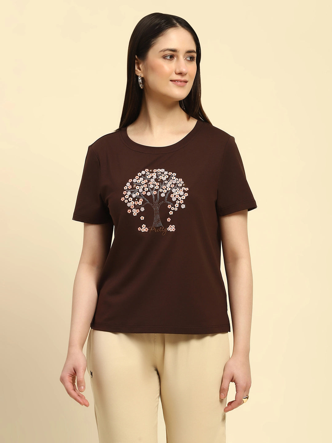 Brown Modal Embroidered Top - Global Republic
