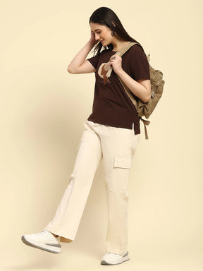Brown Embroidered Modal Top